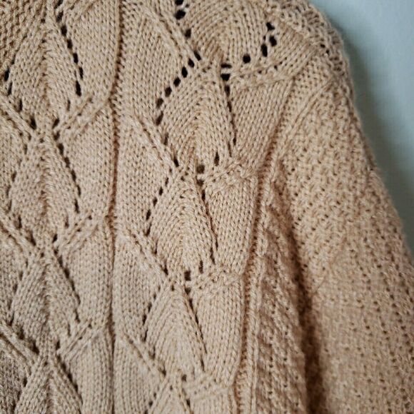 Vtg Haband Womens Sweater Cardigan Button Up Tan Cable Knit Sz Large Grannycore - Picture 5 of 14